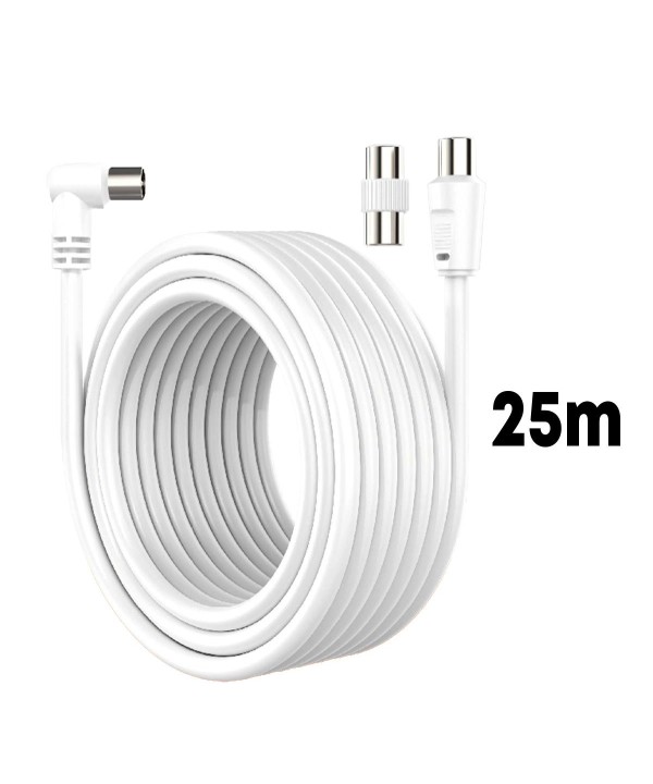 Cavo Coassiale Antenna TV con Connettore ad Angolo Retto Maschio Maschio Adattatore Femmina Femmina Incluso 25m Supporta HD UHD 4K