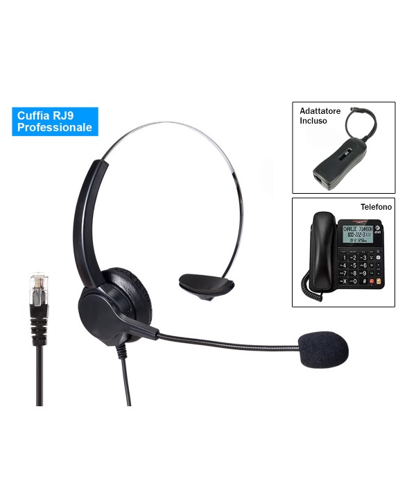 Cuffia Monoaurale RJ9 Microfono Auricolare Professionale Per Telefono Fisso IP Phone Ufficio Azienda Compreso Adattatore