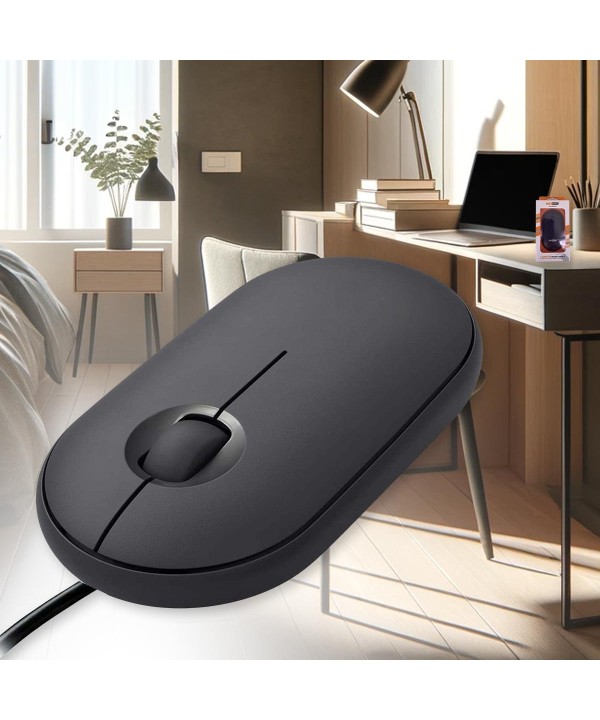 Mouse Ottico USB 2.0 Leggera e Slim da Lavoro Ufficio Viaggio Uso Personale con Cavo da 1.25 metri Modello 802964 Ovale a 2 Tasti Rotella Cliccabile