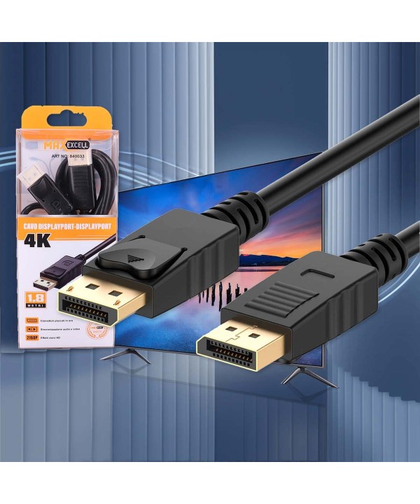 Cavo DisplayPort Placcato in Oro 4K UltraHD Audio e Video in Alta Definizione Compatibile con Monitor e Proiettori fino a 144Hz di Resoluzione 1.8m