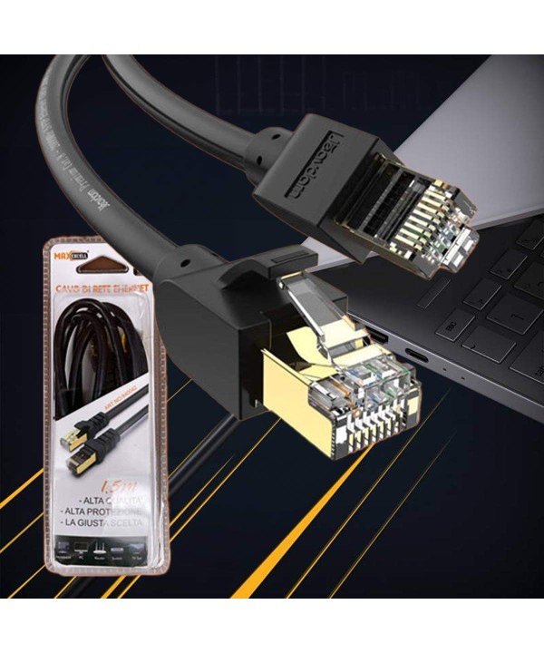 Cavo di Rete Ethernet RJ45 Cat 6 Placcato in Oro Velocita Massima di 10Gbps/100metri Banda Max 100Mhz Lunghezza Cavo 1.5 metri
