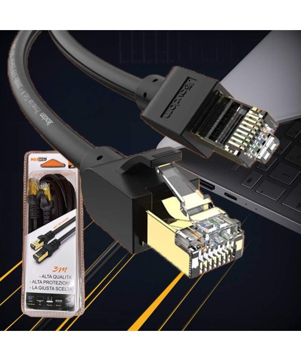 Cavo di Rete Ethernet RJ45 Cat 6 Placcato in Oro Velocita Massima di 10Gbps/100metri Banda Max 100Mhz Lunghezza Cavo 3 metri