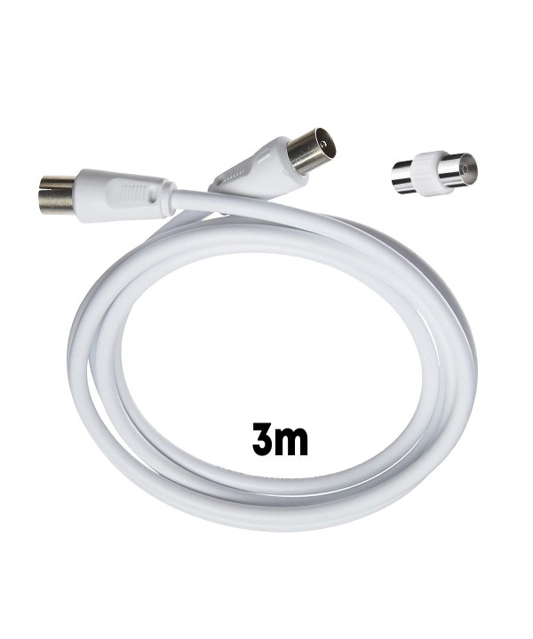 Cavo Coassiale Antenna TV con Connettore Dritto Maschio Maschio Adattatore Femmina Femmina Incluso 3m Supporta HD UHD 4K HDTV