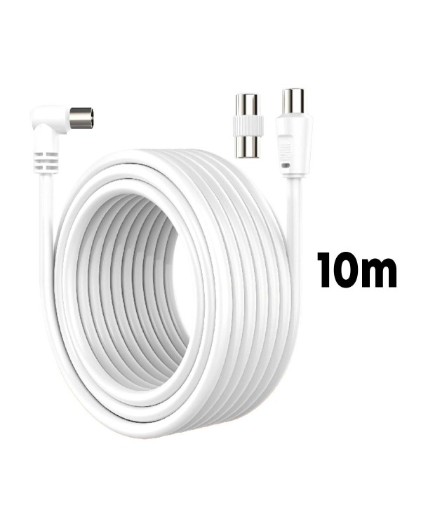 Cavo Coassiale Antenna TV con Connettore Dritto Maschio Maschio Adattatore Femmina Femmina Incluso 10m Supporta HD UHD 4K HDTV