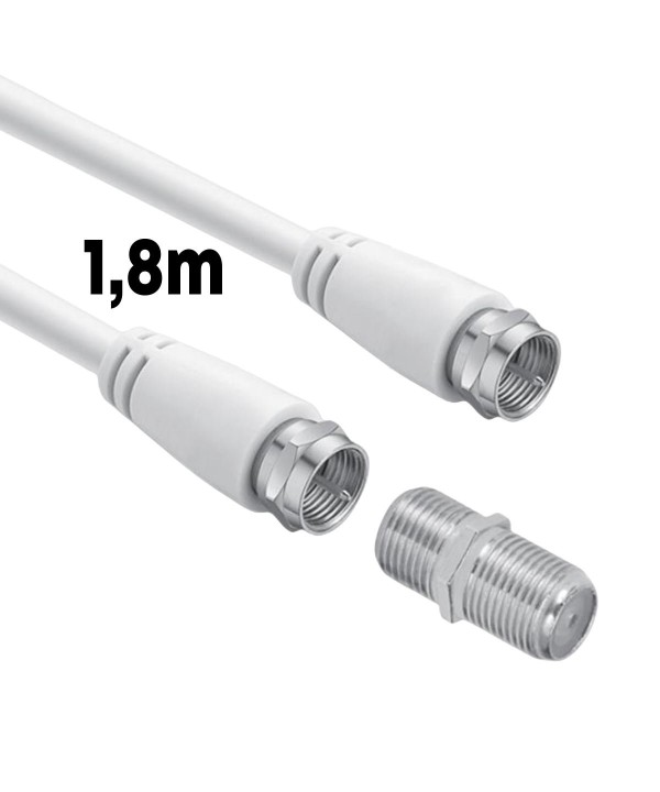 Cavo Sat Coassiale Connettore F su F con Adattatore Femmina-Femmina Incluso Cavo Antenna TV da 1.8m