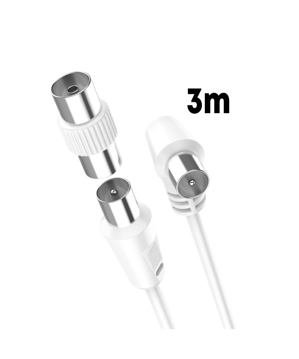 Cavo Coassiale Antenna TV con Connettore ad Angolo Retto Maschio Maschio Adattatore Femmina Femmina Incluso 3m Supporta HD UHD 4K