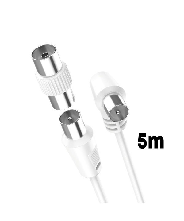Cavo Coassiale Antenna TV con Connettore ad Angolo Retto Maschio Maschio Adattatore Femmina Femmina Incluso 5m Supporta HD UHD 4K