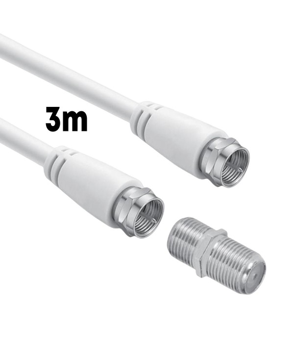 Cavo Sat Coassiale Connettore F su F con Adattatore Femmina-Femmina Incluso Cavo Antenna TV da 3m