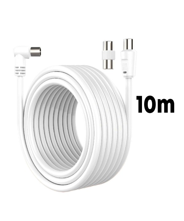 Cavo Coassiale Antenna TV con Connettore ad Angolo Retto Maschio Maschio Adattatore Femmina Femmina Incluso 10m Supporta HD UHD 4K