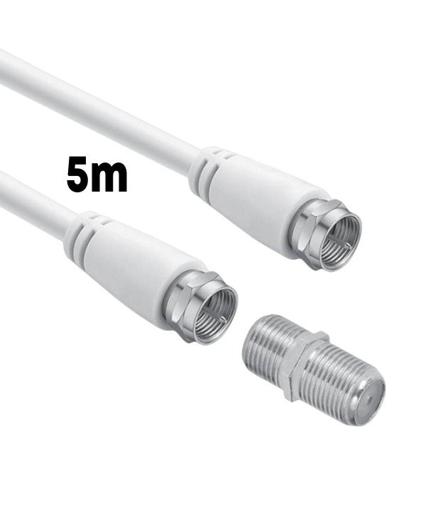 Cavo Sat Coassiale Connettore F su F con Adattatore Femmina-Femmina Incluso Cavo Antenna TV da 5m