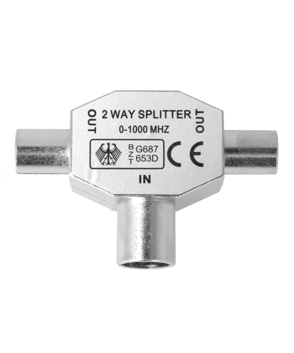 Sdoppiatore Splitter per Antenna TV in Metallo 1 Maschio 2 Femmine Distributore Derivatore Accoppiamento Antenna TV