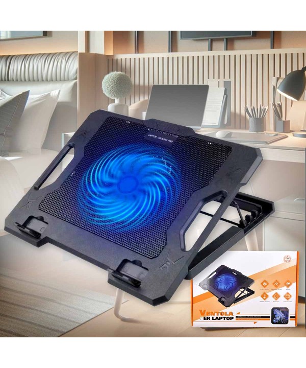 Supporto Regolabile con Ventola per Laptop PC Modello con Ventola Singola da 14cm Dimensione Supporto L37cm x W27cm x H3cm