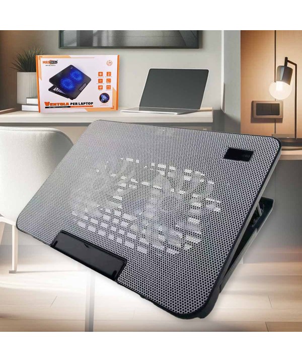 Supporto Regolabile con Ventola per Laptop PC Modello Doppio Ventole da 14cm Dimensione Supporto L35.8cm x W25.9cm x H3cm