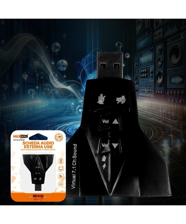 Adattatore Scheda Audio USB2.0 con Doppio Ingresso Jack 3.5mm per Cuffie e Microfono Regolabile Supporta 7.1 Audio Surround Compatibilità Universale