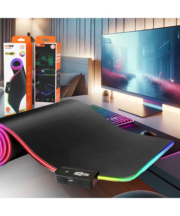 Tappetino Mouse da Gaming 35x25cm RGB con Cavo USB Spessore 4mm