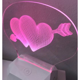 3D Acrilico Forma Ventaglio Figura Doppio Cuori Con Freccia (3DD907)