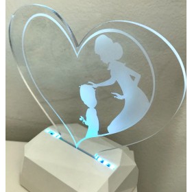 3D Acrilico Forma Cuore Figura Mamma e Figlio (3DE906)