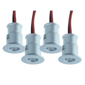 4 PZ Mini Faretto Led Da Incasso 1W DC 12V Caldo 3000K Carcassa Argento Angolo 120 Gradi Foro 15mm 20X25mm