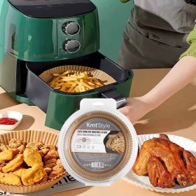 50 Pezzi Carta Forno per Friggitrice ad Aria Rotondo Antigrasso Fodera in Carta Monouso 16x4cm