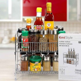 Scaffale Portaoggetti da Cucina 2 Livelli per Barattolo di Spezie Lattine Bottiglie Multiuso per Casa Ufficio Mensola Bagno Dimensione L30xP16.5xH26cm
