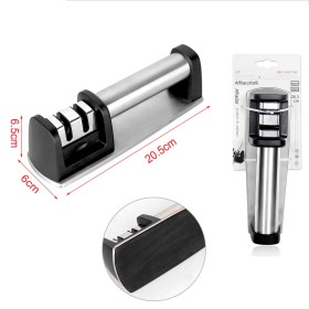 Affilacoltelli da Cucina a 2 in Acciaio Inox per Coltelli Dritti Forbici con Base Antiscivolo L20.5xW6xH6.5cm