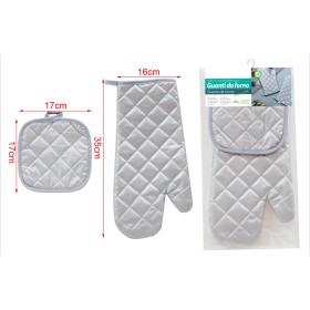 Set Guanti da Forno Con Presina In Cotone Allungato 35X16cm