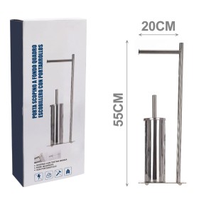 Piantana Portarotolo e Scopino da Bagno in Acciaio Inossidabile con la Base Quadrata Altezza 55cm x Larghezza 20cm