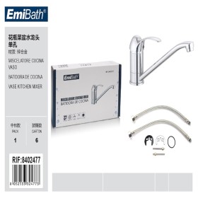 Kit Rubinetto Cucina Bocca Bassa Appogio Su Lavello Misura 105x240mm Argento Cromato