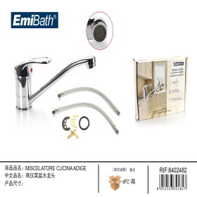 Kit Rubinetto Cucina Bocca Bassa Appogio Su Lavello Misura 105x240mm Argento Cromato
