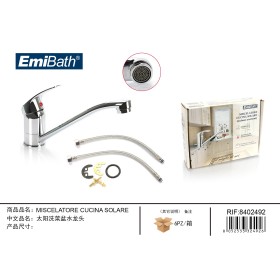 Kit Rubinetto Cucina Appogio Su Lavello Bocca Bassa Argento Cromato Misura 100x240mm