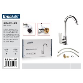 Kit Miscelatore Cucina Bocca Alta Quadro Argento Cromato Misura 370x200mm