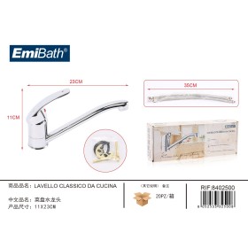 Kit Rubinetto Cucina Bocca Bassa Appogio Su Lavello Misura 110x230mm Argento Cromato