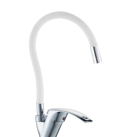 Kit Rubinetto Cucina Bocca Curvo Alta Tubo Flessibile Monogetto Colore Bianco