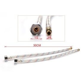 Coppia Tubi Flessibili Per Miscelatore Rubinetto Lungo 30cm Connettori F 1/2'' e M 3/8''