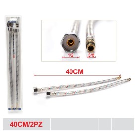 Coppia Tubi Flessibili Per Miscelatore Rubinetto Lungo 40cm Connettori  F 1/2'' e M 3/8''