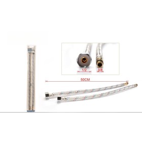 Coppia Tubi Flessibili Per Miscelatore Rubinetto Lungo 50cm Connettori  F 1/2'' e M 3/8''