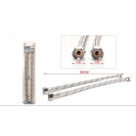 Coppia Tubi Flessibili Per Miscelatore Rubinetto Lungo 30cm Connettori F 1/2" e F 1/2"