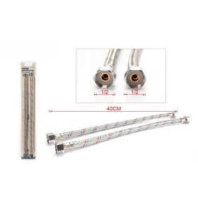 Coppia Tubi Flessibili Per Miscelatore Rubinetto Lungo 40cm Connettori F 1/2" e F 1/2"