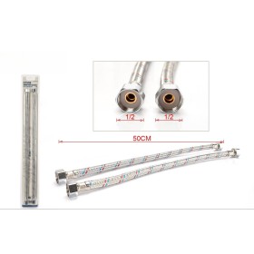 Coppia Tubi Flessibili Per Miscelatore Rubinetto Lungo 50cm Connettori F 1/2" e F 1/2"