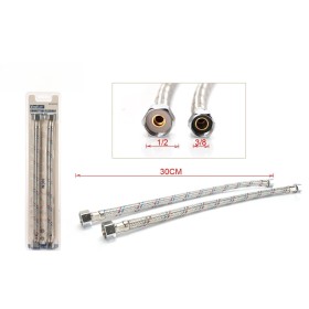 Coppia Tubi Flessibili Per Miscelatore Rubinetto Lungo 30cm Connettori F 1/2'' e F 3/8''