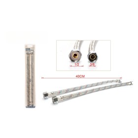 Coppia Tubi Flessibili Per Miscelatore Rubinetto Lungo 40cm connettori F 1/2'' e F 3/8''
