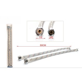 Coppia Tubi Flessibili Per Miscelatore Rubinetto Lungo 50cm connettori F 1/2'' e F 3/8''