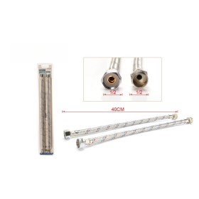 Coppia Tubi Flessibili Per Miscelatore Rubinetto Lungo 40cm Connettori F 1/2" e M 1/2"