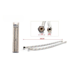 Coppia Tubi Flessibili Per Miscelatore Rubinetto Lungo 30cm Connettori F 1/2" e M 3/8"