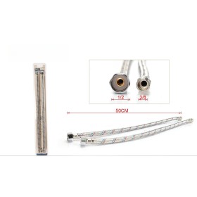 Coppia Tubi Flessibili Per Miscelatore Rubinetto Lungo 50cm Connettori F 1/2" e M 3/8"