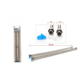 Coppia Tubi Flessibili Per Miscelatore Rubinetto Lungo 30cm Connettori F 1/2" e F 1/2"