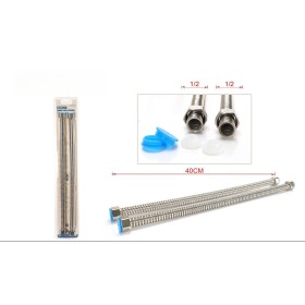 Coppia Tubi Flessibili Per Miscelatore Rubinetto Lungo 40cm Connettori F 1/2" e F 1/2"