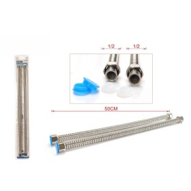 Coppia Tubi Flessibili Per Miscelatore Rubinetto Lungo 50cm Connettori F 1/2" e F 1/2"