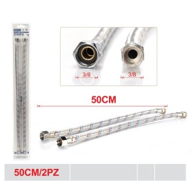 Coppia Tubi Flessibili Per Miscelatore Rubinetto Lungo 50cm connettori F 3/8" e M 3/8"