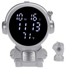 Sveglia Digitale a Forma Robot con Termometro Igrometro Allarme Calendario Timer Retro Illuminato Ricaricabile con Cavo USB C